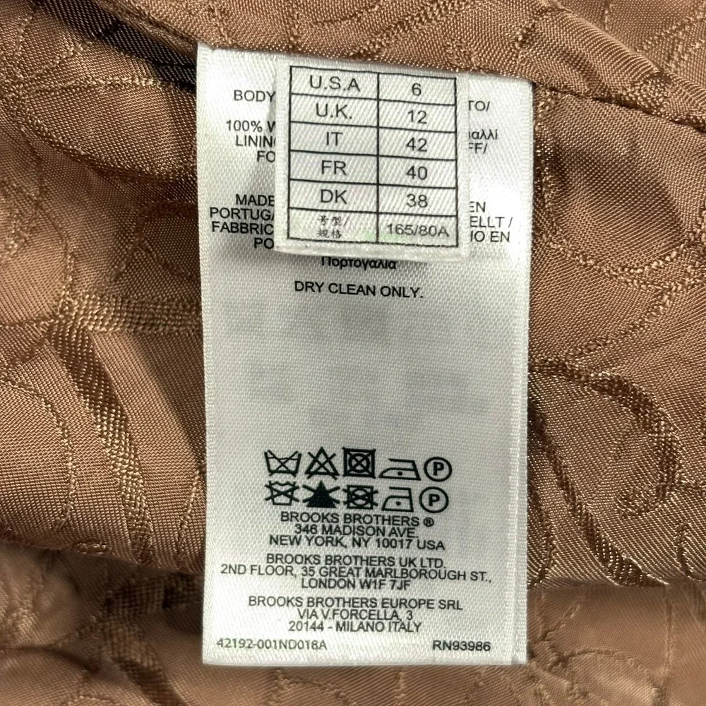 Brooks Brothers Double Breasted Peacoat Womens 6 Tan Loro Piana Rain System Wool